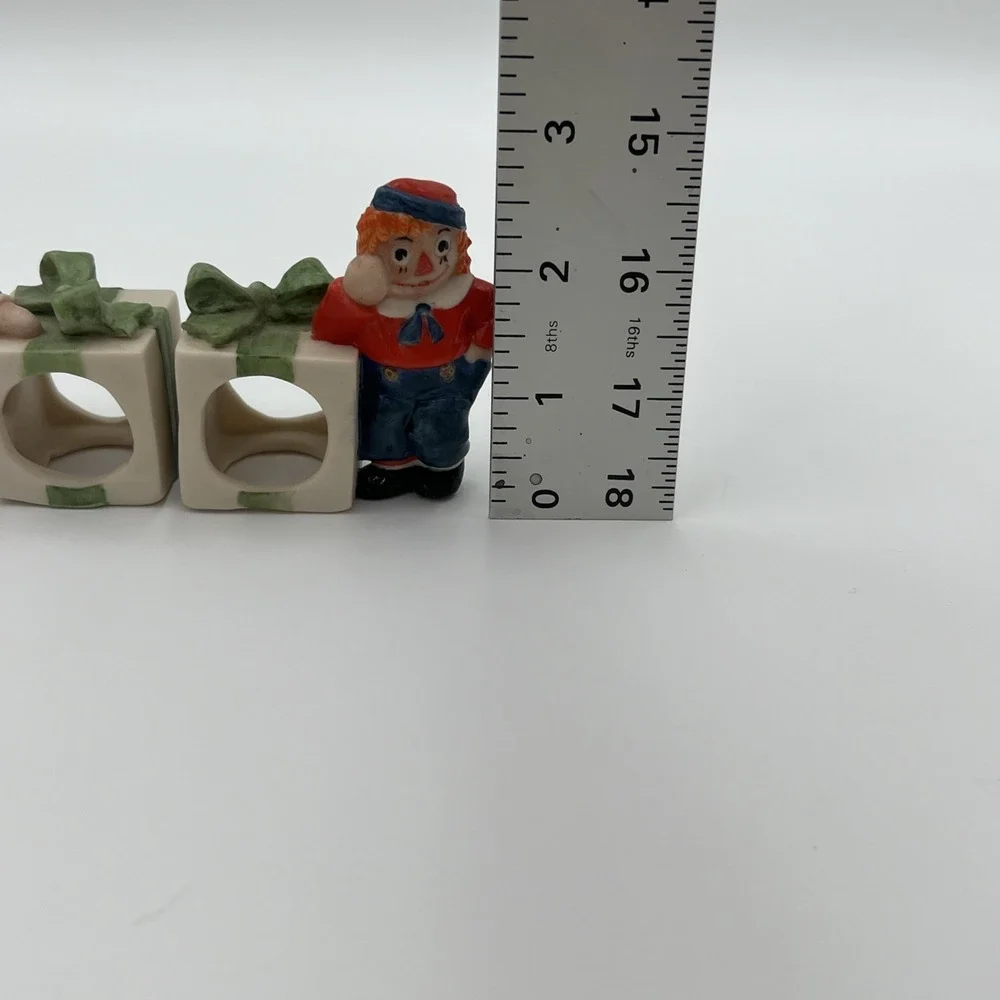 Raggedy Ann and Andy Ceramic Napkin‎ Rings Vintage Christmas Holiday Set of 2